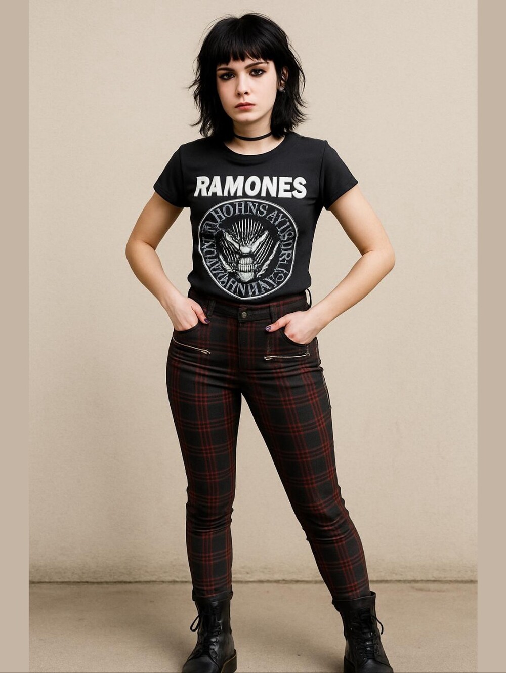Forever 21 Black Plaid Straight Leg Pants with Red Stripes